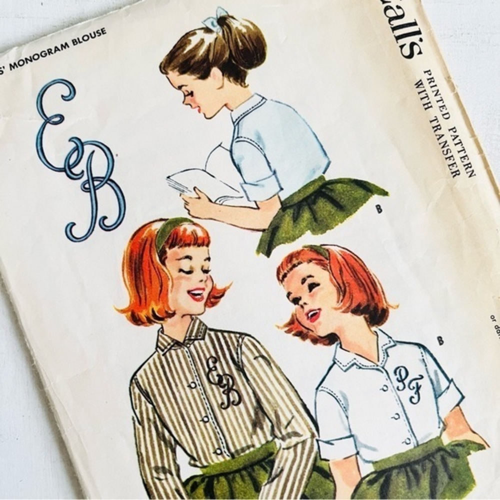 [McCall’s] Girls’ Monogram Blouse Vintage Sewing Pattern 2376 Size 6